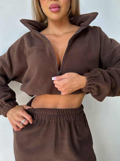 Damen Cropped Fleecejacke Reißverschluss Lässiger Schnitt Norvielle