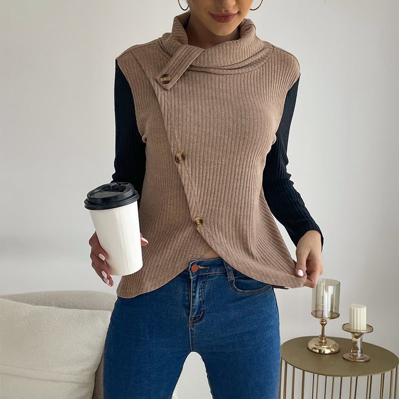 Damen Strickpullover Asymmetrisch Dekorativer Kragen Norvielle