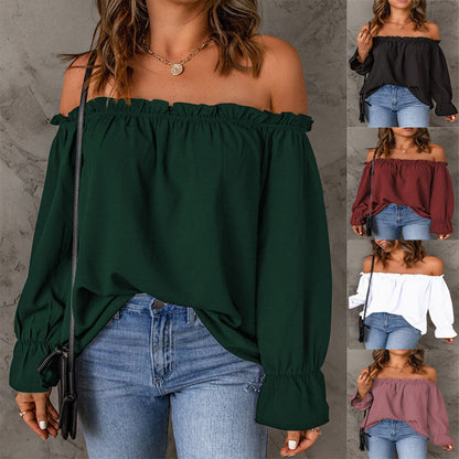 Damen Off-Shoulder Bluse Volantärmel Dekorativer Saum - Norvielle