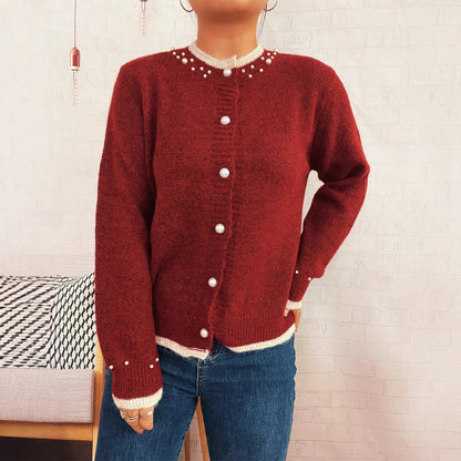 Damen Strickjacke mit Perlenverzierungen und Knöpfen