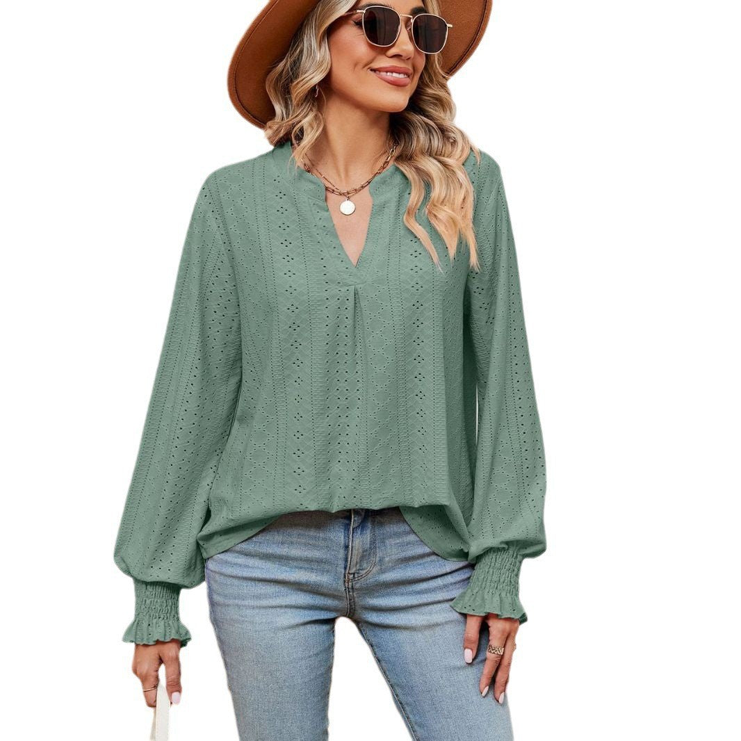 Damen Bluse mit Lochmuster Elegante Passform