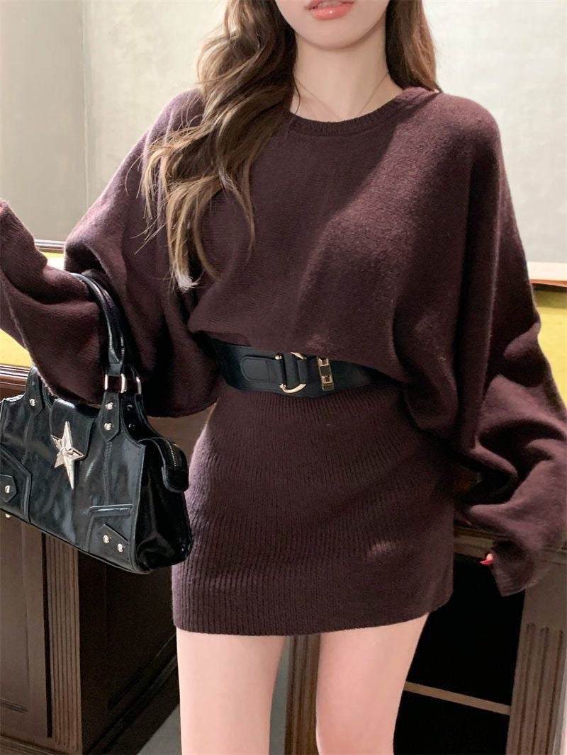 Damen Strickkleid Weiches Material Breite Ärmel Norvielle