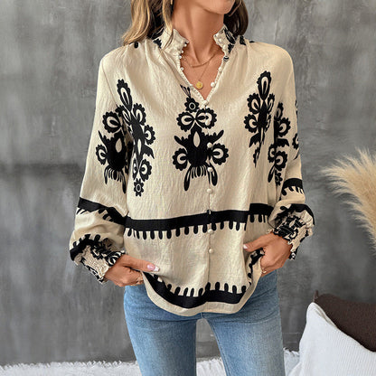Damen Bluse Botanischer Druck Puffärmel Norvielle