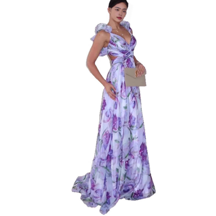 Damen Maxikleid Blumenmuster Rüschen Details Norvielle