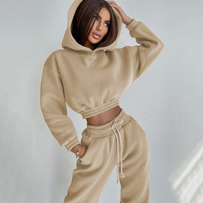 Damen Sportliches Loungewear-Set Sweatstoff Kapuze Elastisch Schwarz - Norvielle