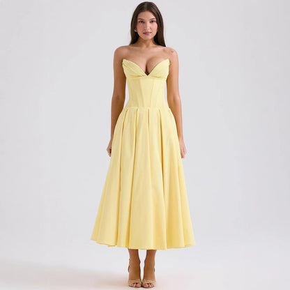 Damen Maxikleid Elegant Herz-Ausschnitt Schwingender Rock Norvielle