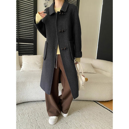 Damen Wollmantel Elegantes Design Mit Taschen Knöpfe