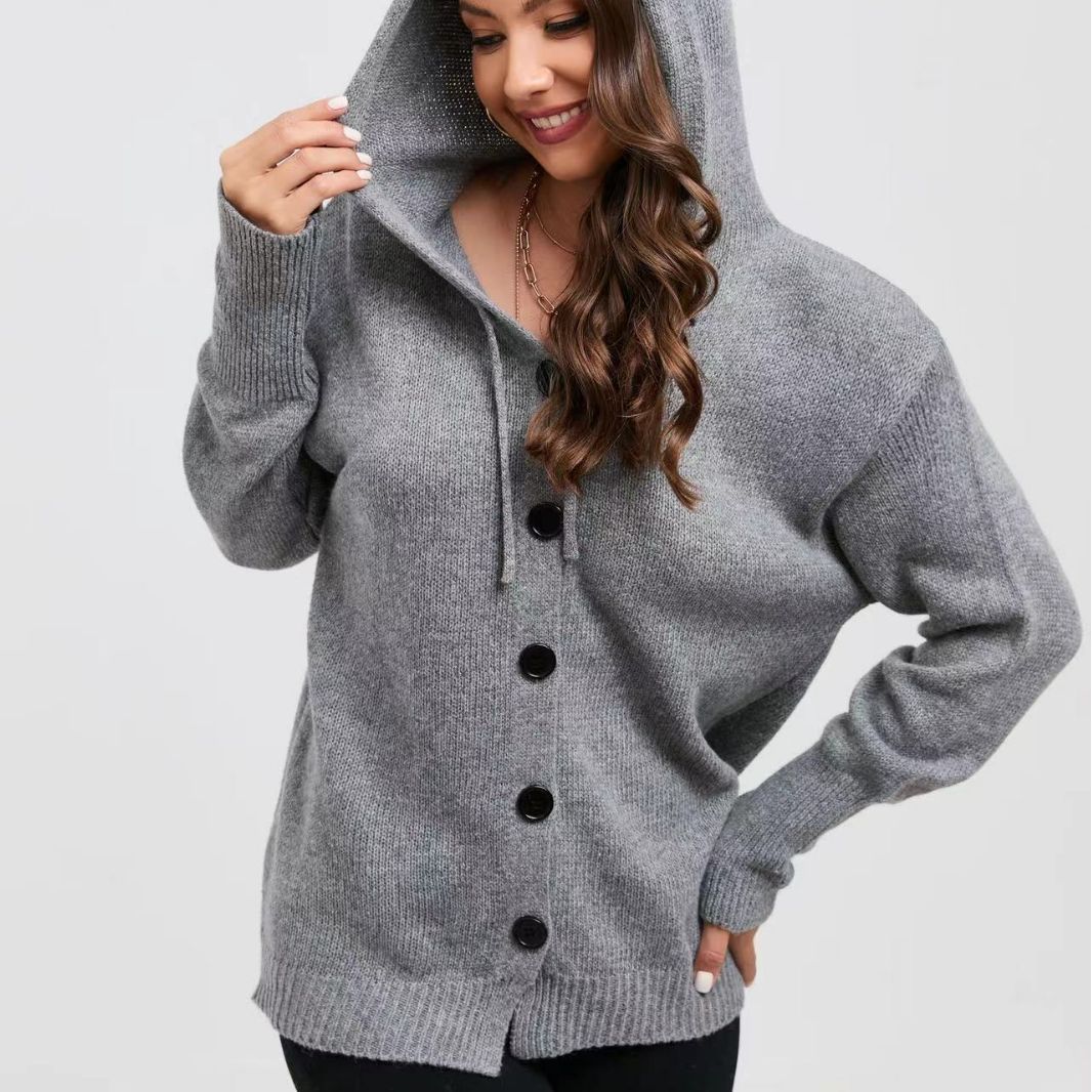 Damen Strickcardigan mit Kapuze und Knöpfen Norvielle - Norvielle