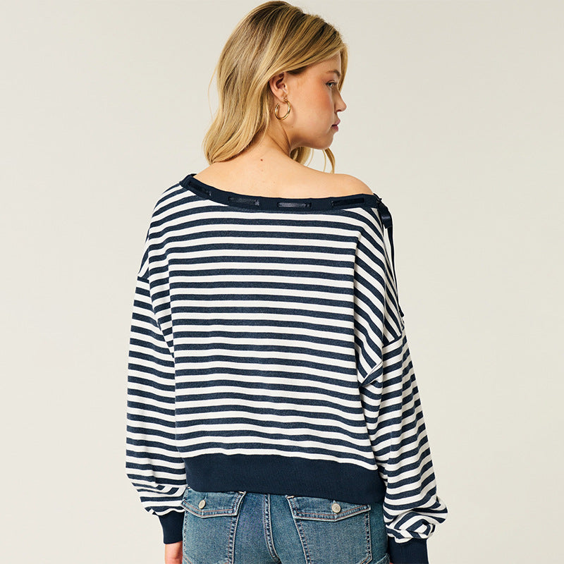 Damen Off-Shoulder Sweatshirt Gestreift Norvielle