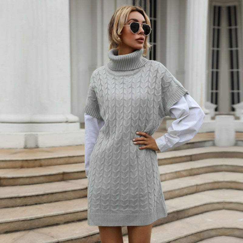 Damen Strickkleid Hochkragen Zopfmuster Norvielle