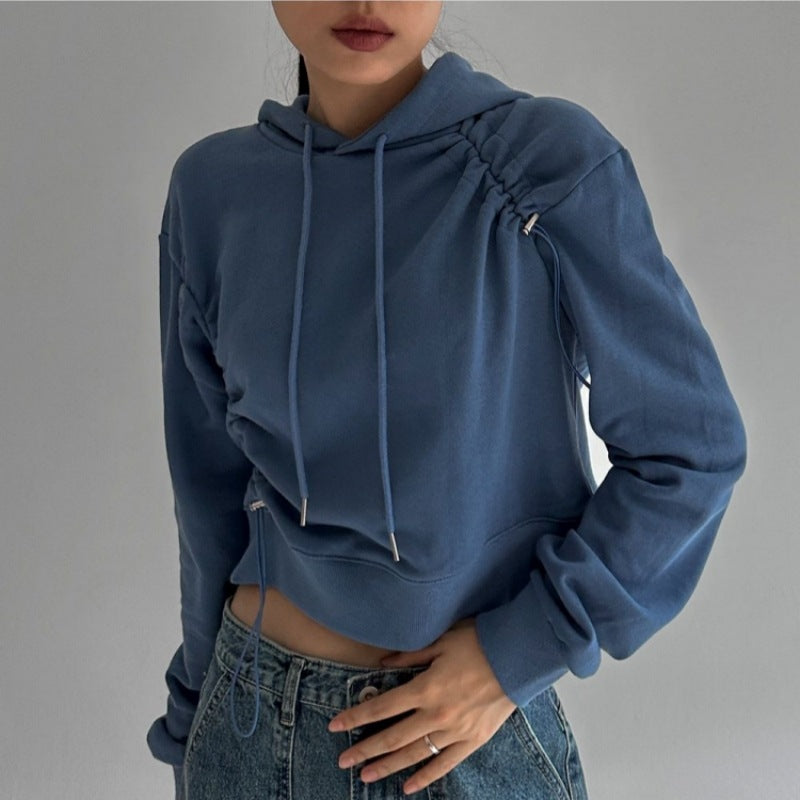 Damen Cropped Kapuzenpullover Verstellbarer Kordelzug Norvielle - Norvielle
