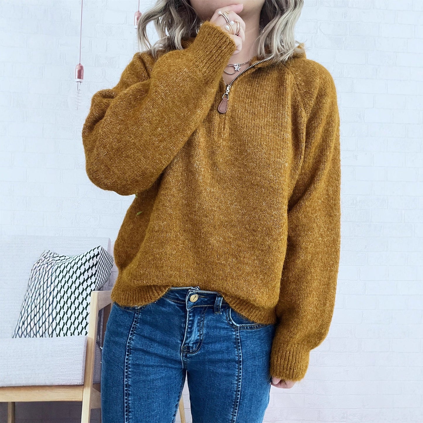 Damen Pullover Kapuze Reißverschluss Norvielle