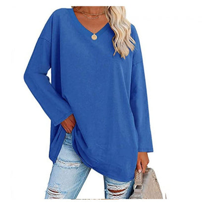Damen Sweatshirt V-Ausschnitt Langärmlig Asymmetrisch Grau
