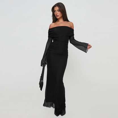 Damen Off-Shoulder Maxikleid mit Rüschendesign