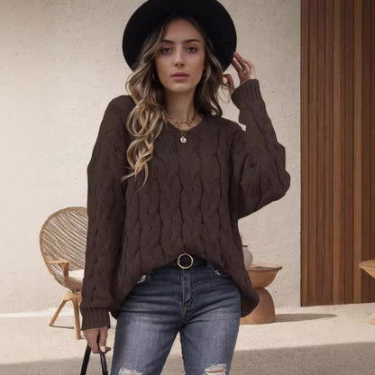Damen Grobstrickpullover Romantisch Zopfmuster Weit Norvielle