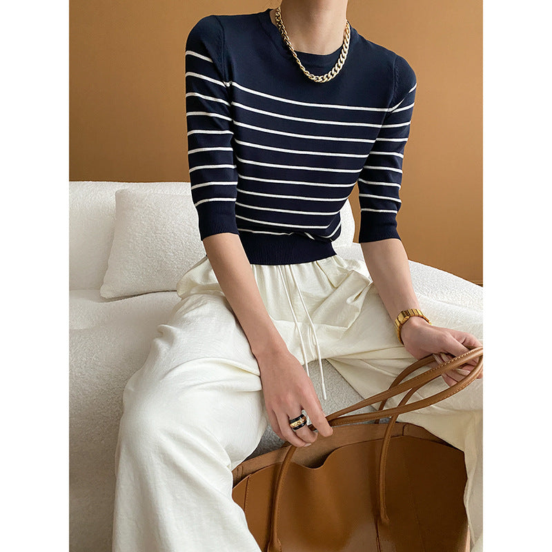 Damen Pullover Gestreift Rundhalsausschnitt Slim Fit - Norvielle