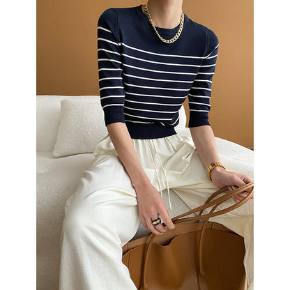Damen Pullover Gestreift Rundhalsausschnitt Slim Fit - Norvielle