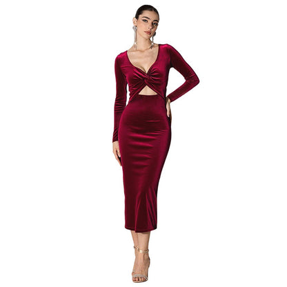 Damen Wickelkleid Samtig Tiefes Dekolleté