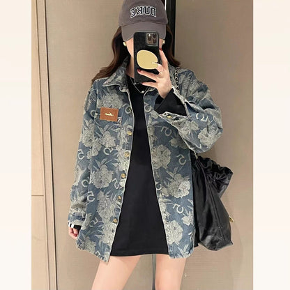 Damen Denimjacke Floralmuster