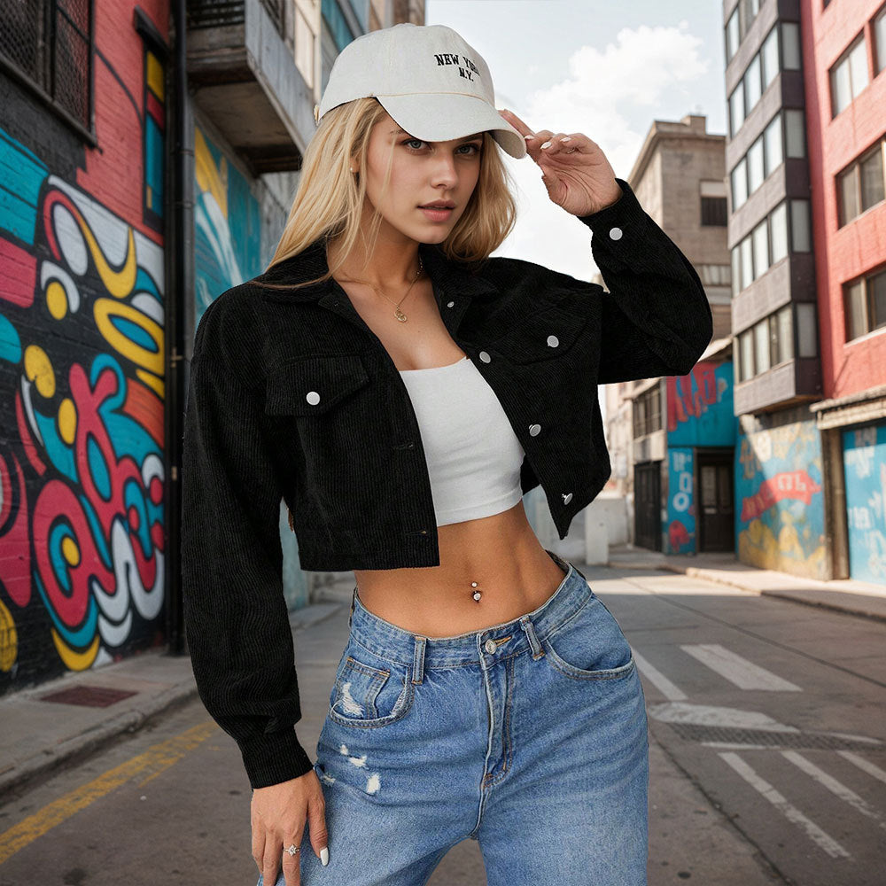 Damen Cropped Cordjacke Modisch