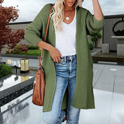 Damen Grobstrick-Cardigan Lässig Offene Kanten Beige