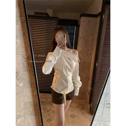 Damen Off-Shoulder mit Gürtel Dekorativ