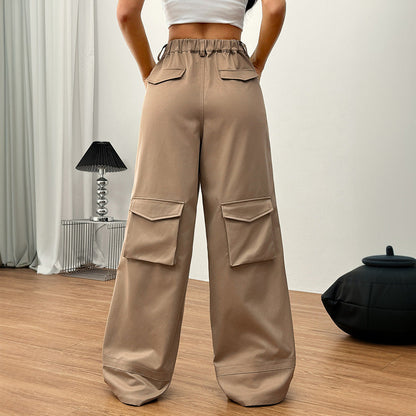 Damen Cargo-Hose Weite Passform Elastischer Bund Beige