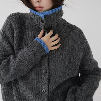 Damen Strickjacke Stehkragen Dekorative Knöpfe Norvielle - Norvielle