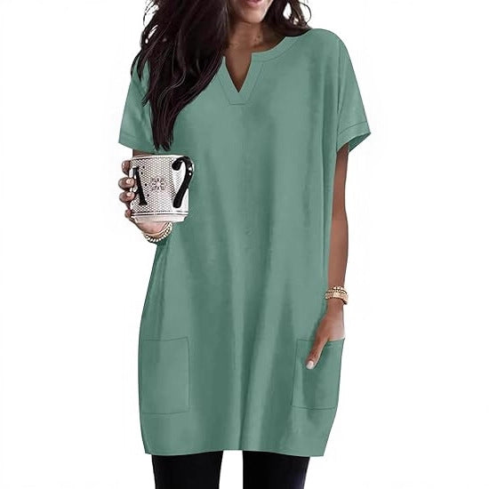 Damen Tunika-Kleid V-Ausschnitt Taschen Norvielle
