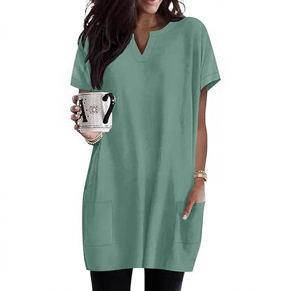 Damen Tunika-Kleid V-Ausschnitt Taschen Norvielle