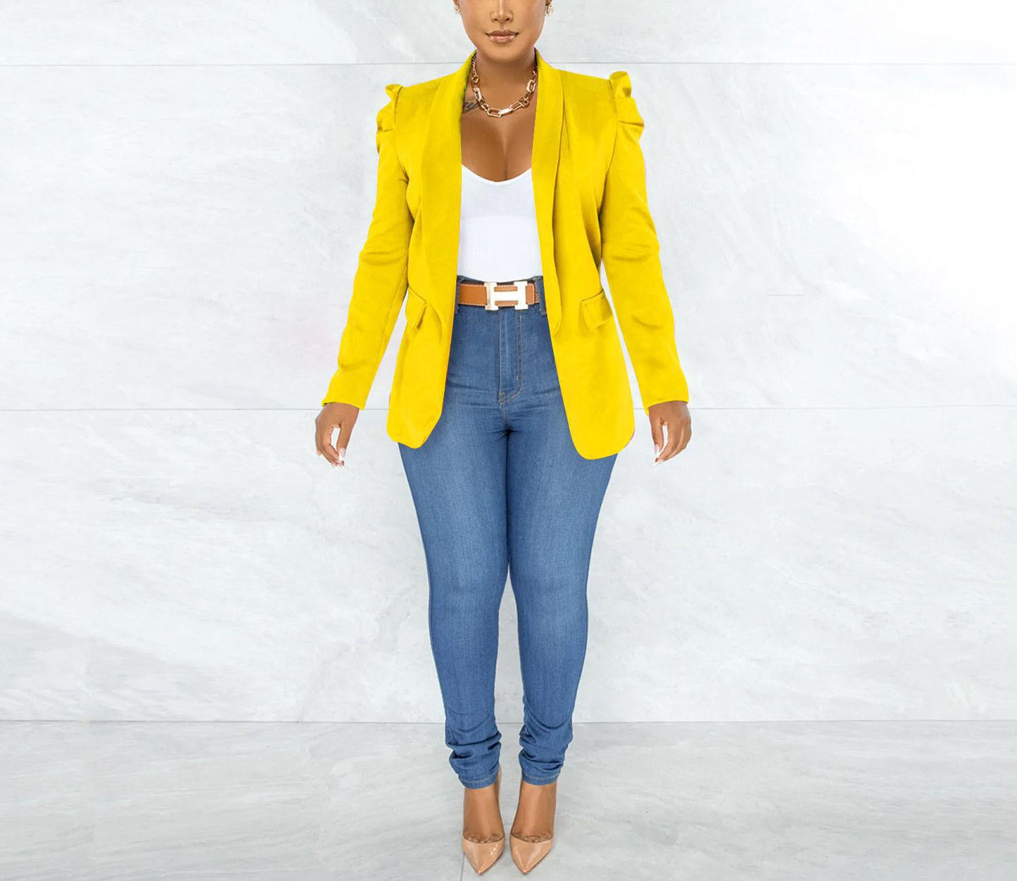 Damen Blazerjacke Puffärmel Tailliert Norvielle