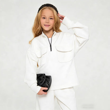 Damen Sportpullover Sweat Halbzipp mit Taschen
