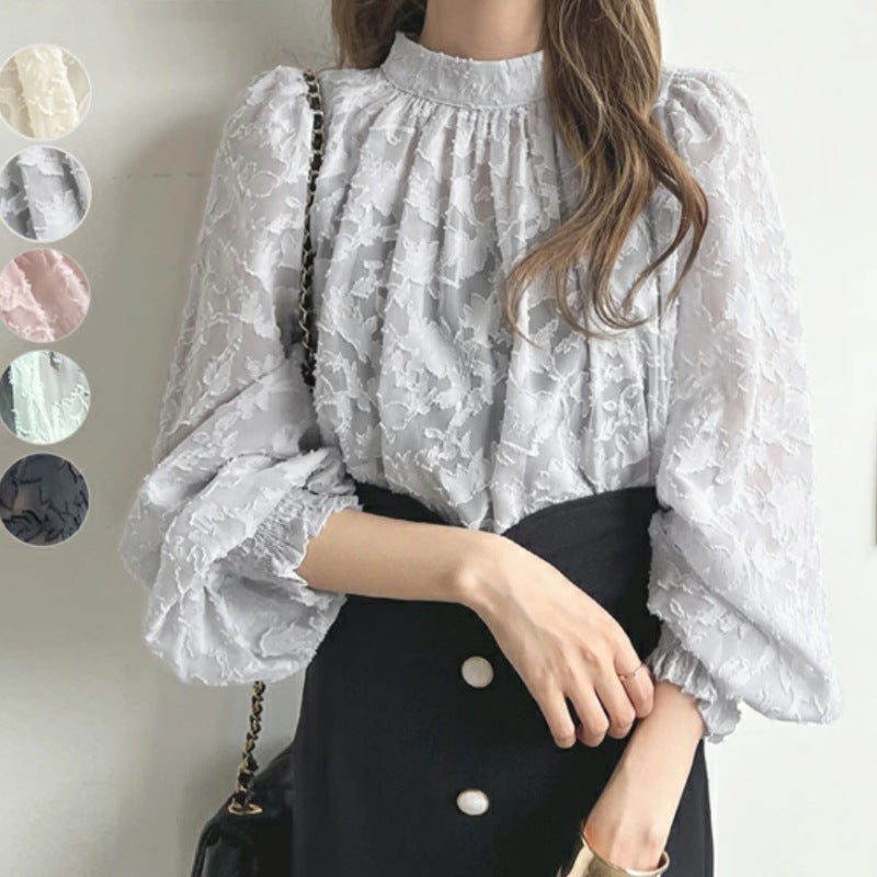 Damen Bluse Bouquet Muster Volumenärmel
