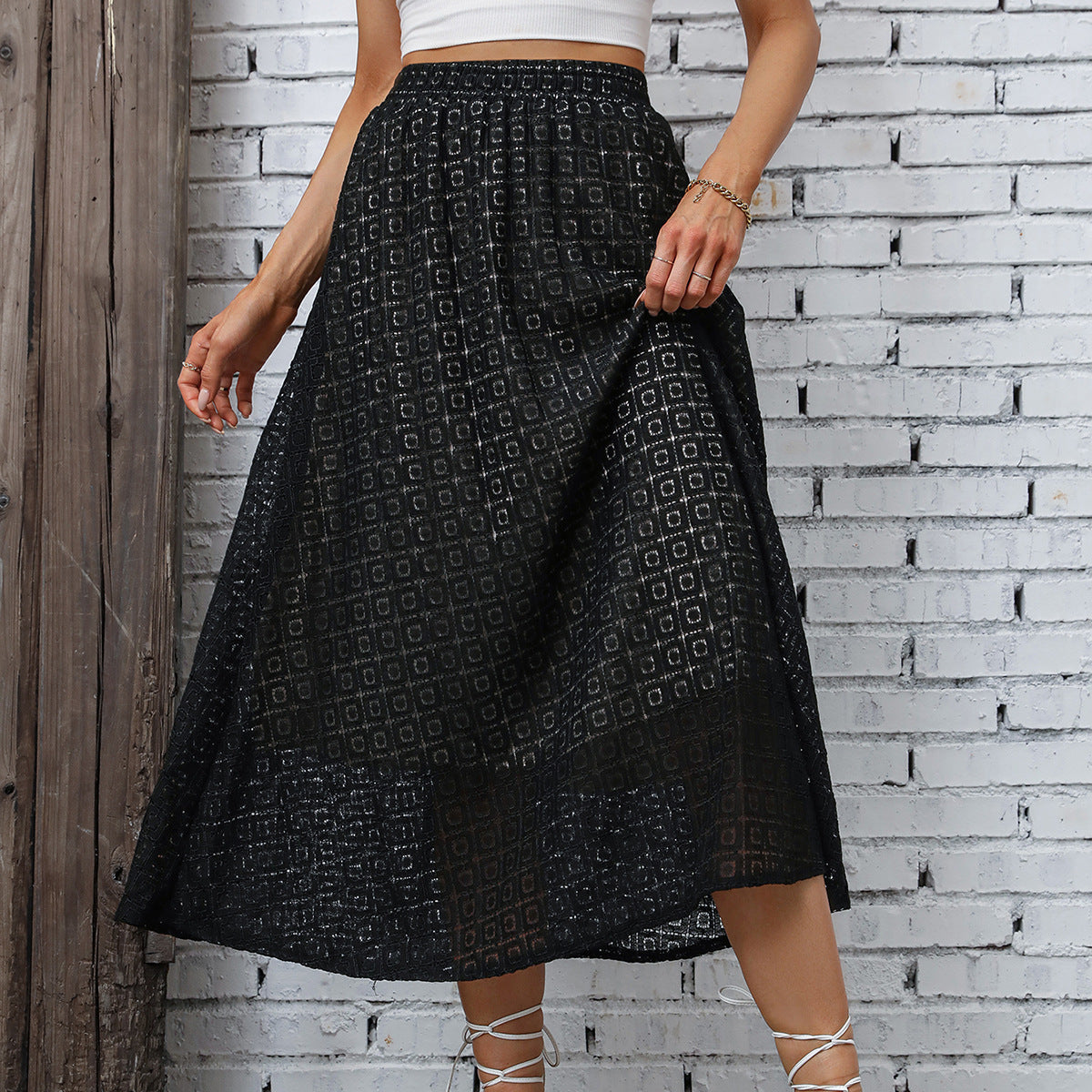 Damen Maxirock Elastischer Taillenbund Geometrisches Muster - Norvielle