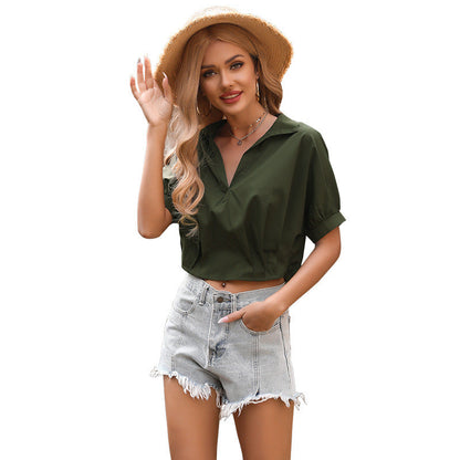 Damen Bluse Kurzarm V-Ausschnitt Lässig Modern Norvielle