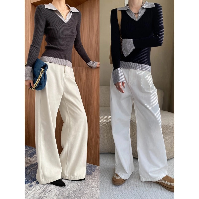 Damen Longsleeve Figurbetont Mit Elegantem Kragen Norvielle