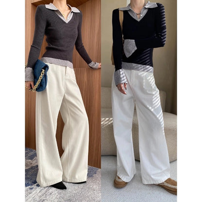 Damen Longsleeve Figurbetont Mit Elegantem Kragen Norvielle