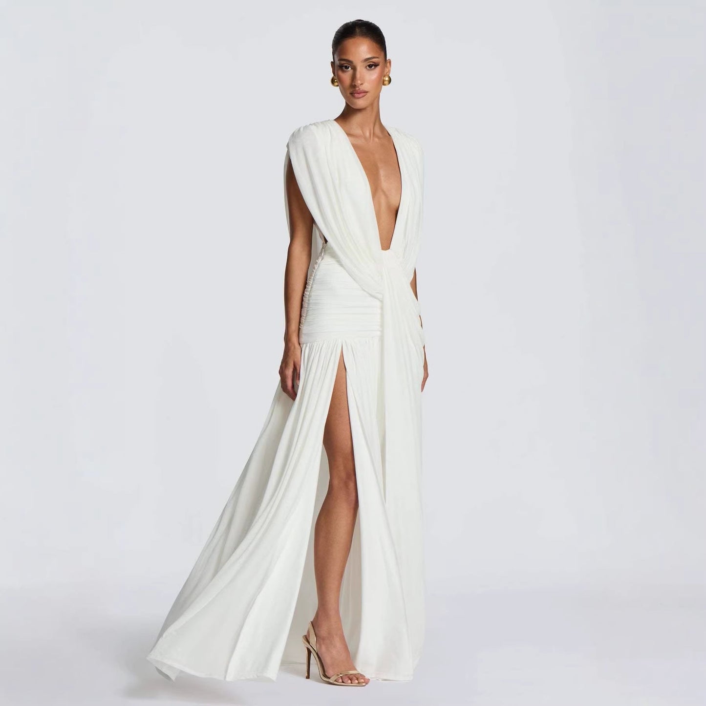 Damen Wickelkleid V-Ausschnitt Geraffter Rock Norvielle