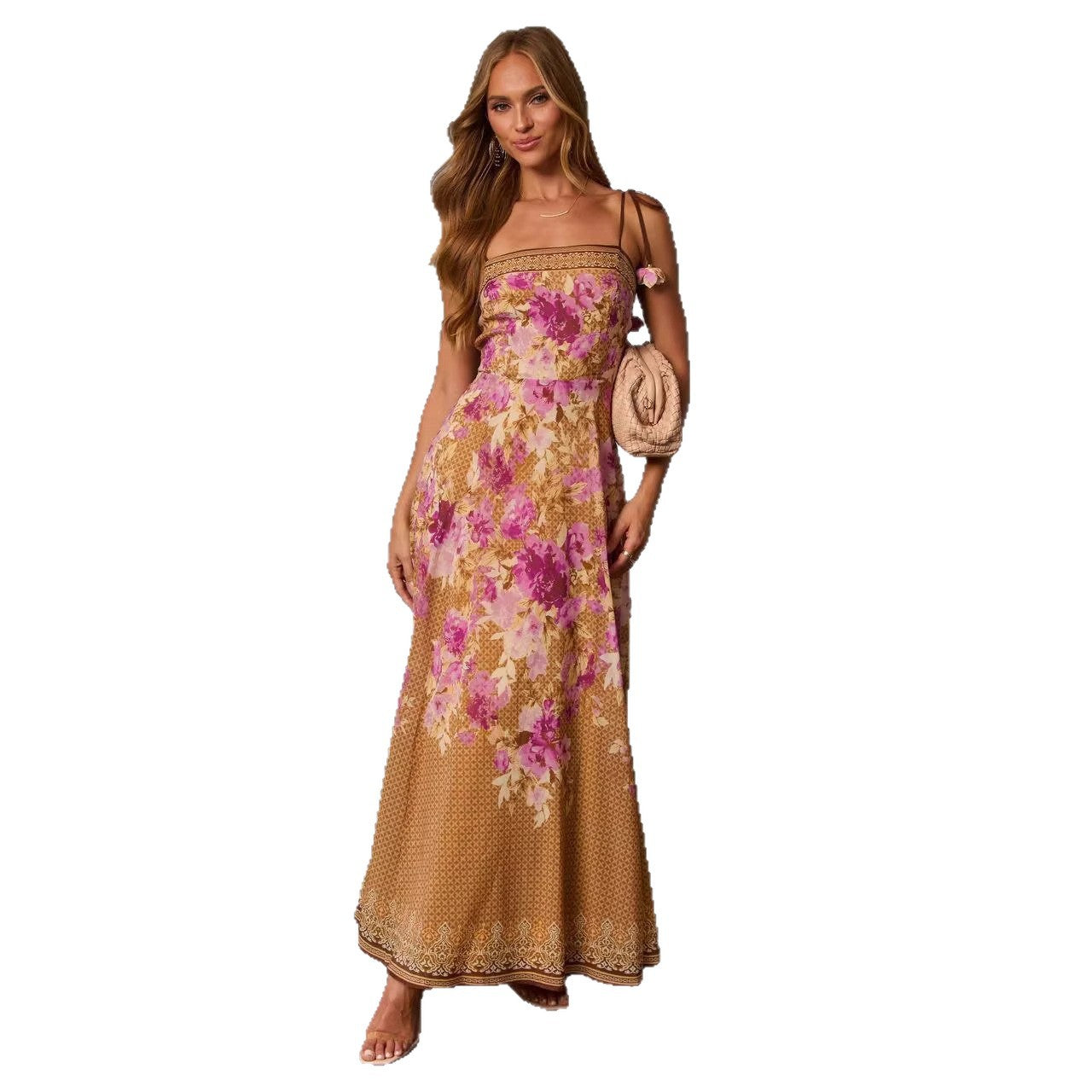 Damen Maxikleid Blütenprint Schulterfrei Norvielle