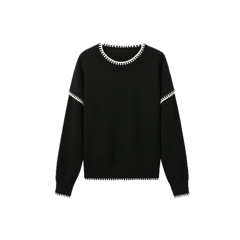 Damen Strickpullover Weich Kontrast-Saum Norvielle