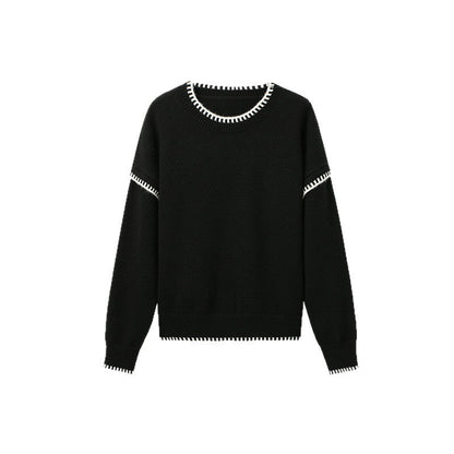 Damen Strickpullover Weich Kontrast-Saum Norvielle