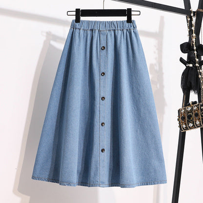 Damen Denim-Rock Lang mit Druckknöpfen