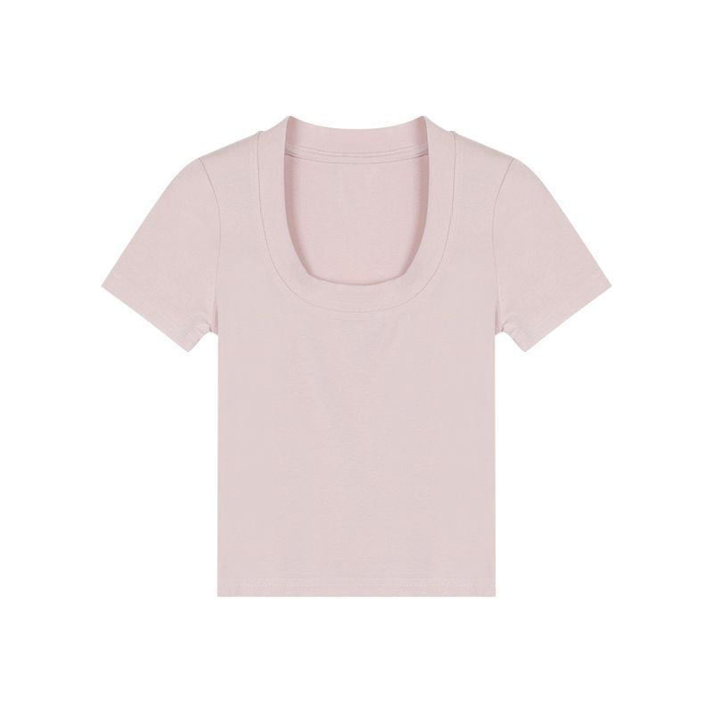 Damen Rundhals T-Shirt Cropped Figurbetont Weiß