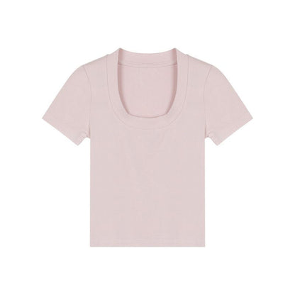 Damen Rundhals T-Shirt Cropped Figurbetont Weiß