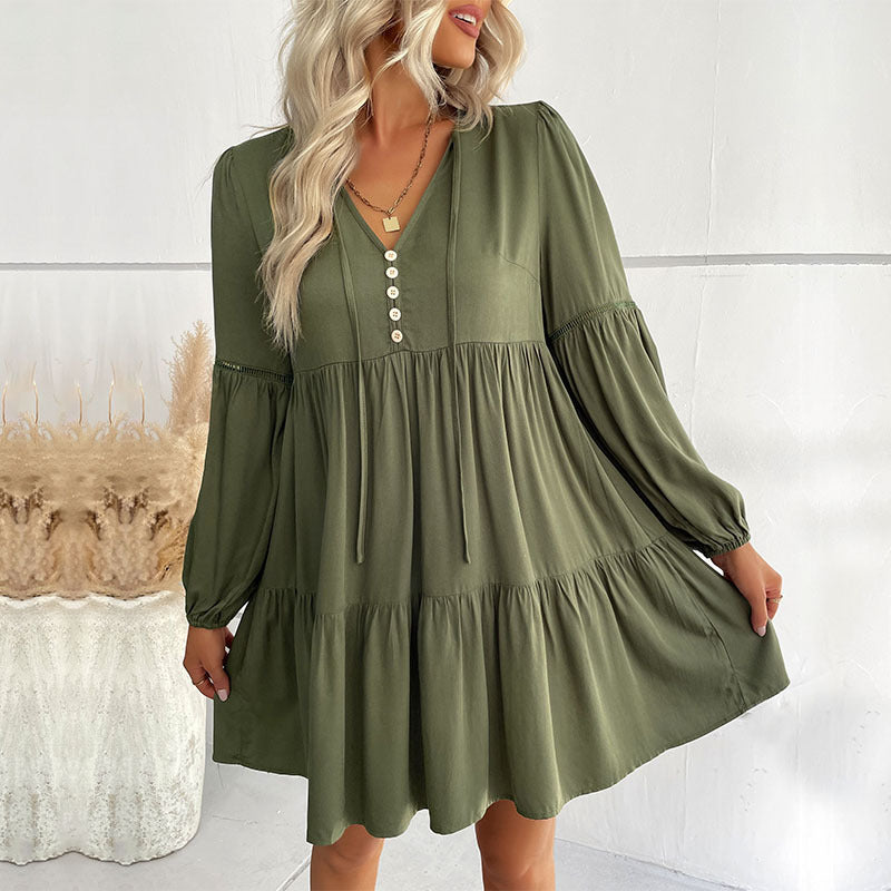 Damen Wickelkleid mit Knöpfen und Volumenärmeln Norvielle