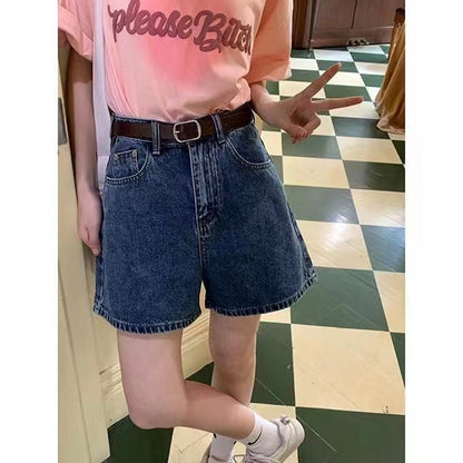 Damen Denim Shorts Hohe Taschen Lockere Passform