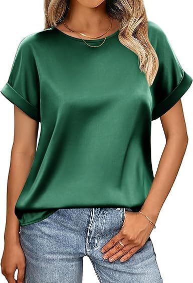 Damen Satin T-Shirt Umschlag Ärmel