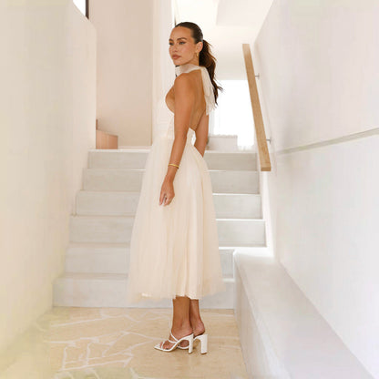 Damen Cocktailkleid Tüll Hochgeschlossen