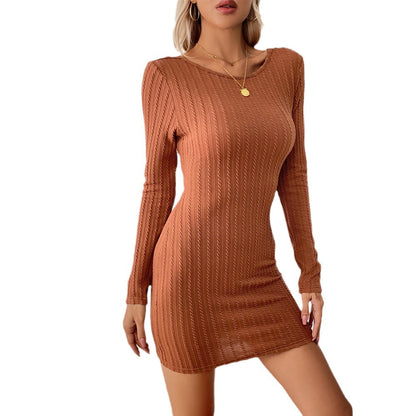 Damen Strickminikleid Langärmlig Rippdesign Beige