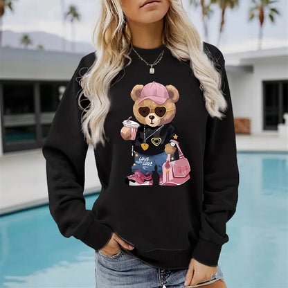Damen Sweatshirt Cartoon Bär Motiv Weiß - Norvielle